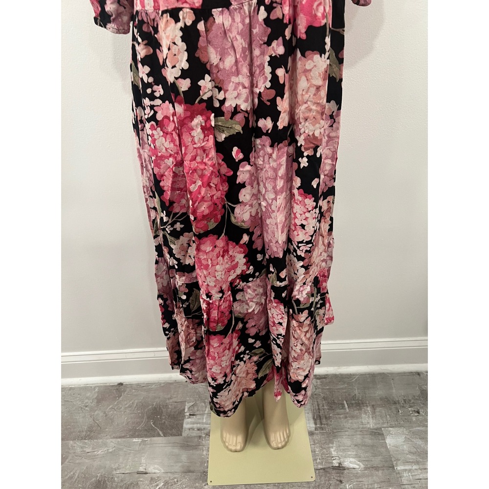 H&M maxi dress black and pink hydrangea floral print Cottagecore size medium - Picture 7 of 16